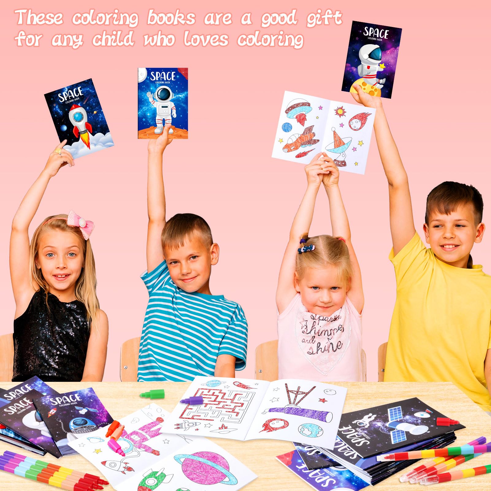 BenLouis 24 Pack Outer Space Mini Coloring Books for Kids - Astronaut Party Favors, Small Activity Books Bulk