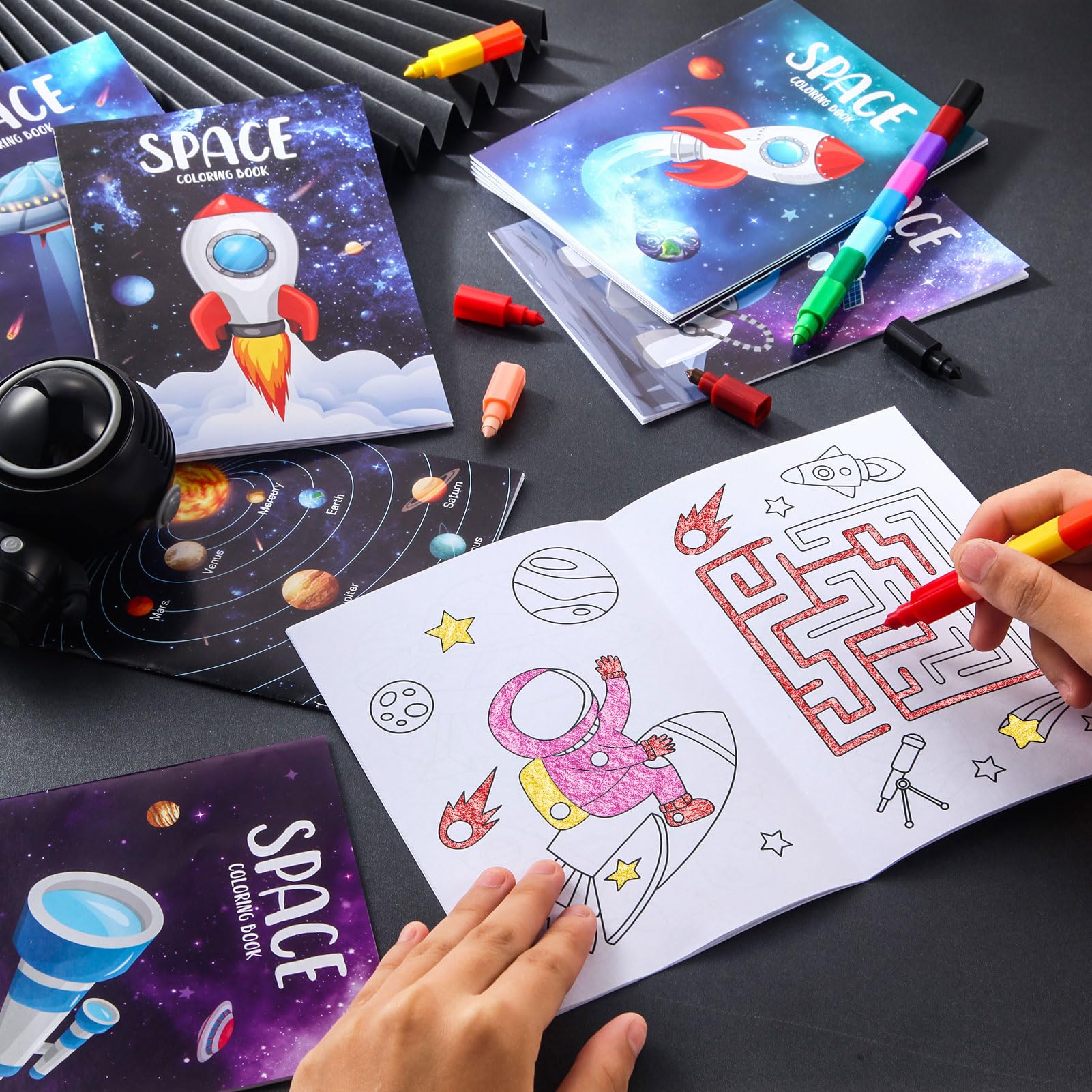 BenLouis 24 Pack Outer Space Mini Coloring Books for Kids - Astronaut Party Favors, Small Activity Books Bulk