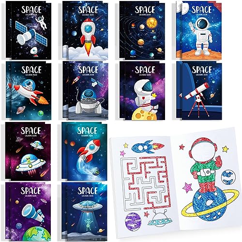 BenLouis 24 Pack Outer Space Mini Coloring Books for Kids - Astronaut Party Favors, Small Activity Books Bulk