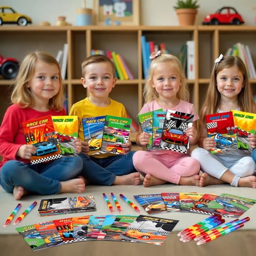 BenLouis 24 Pack Race Car Mini Coloring Books - Small Activity Books for Kids Party Favors, Goodie Bag Stuffers, Classroom Travel