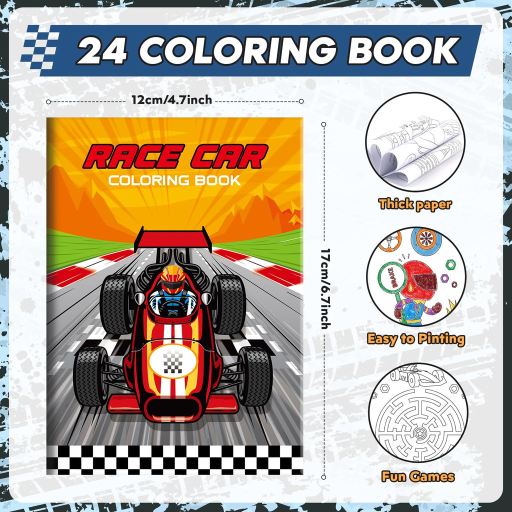 BenLouis 24 Pack Race Car Mini Coloring Books - Small Activity Books for Kids Party Favors, Goodie Bag Stuffers, Classroom Travel