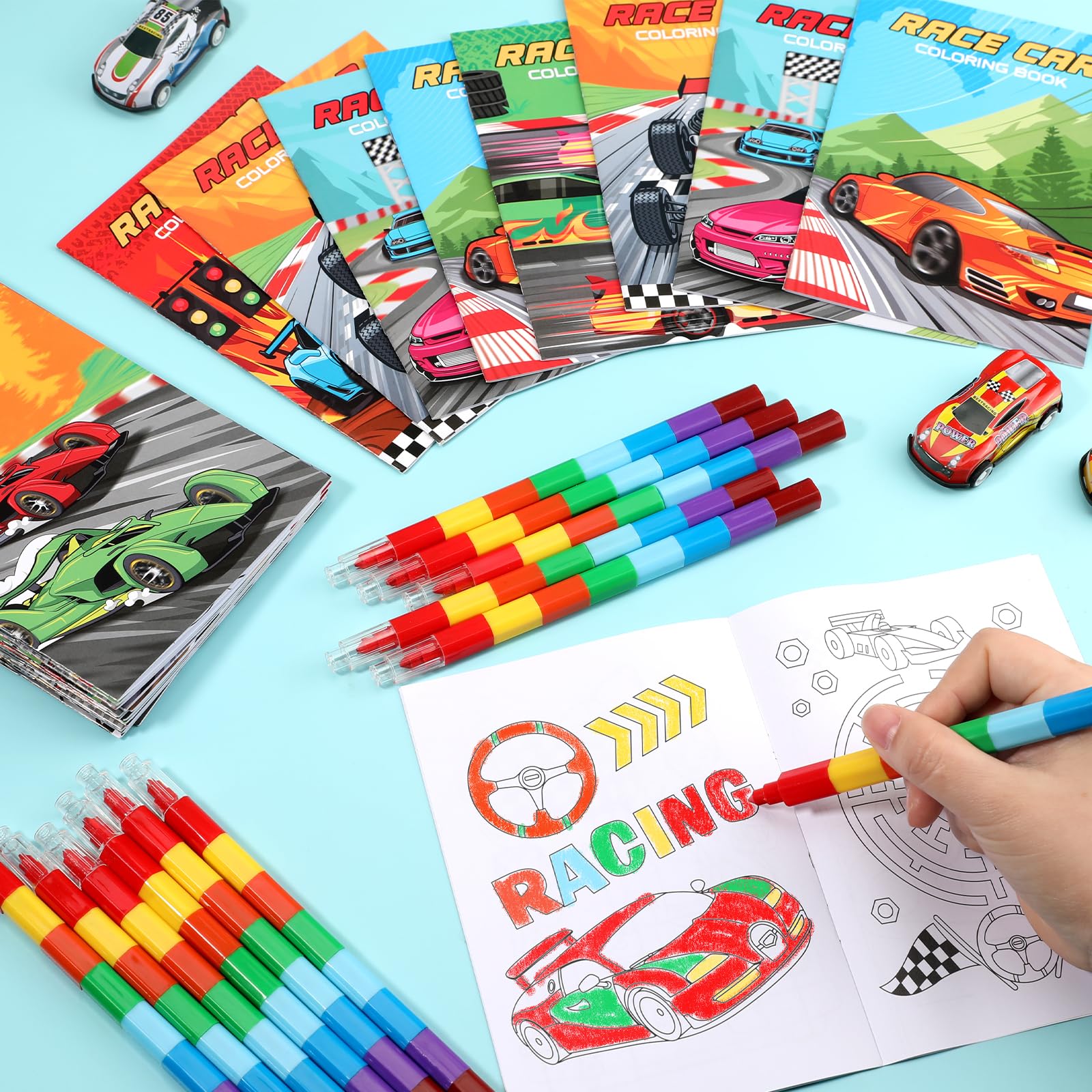 BenLouis 24 Pack Race Car Mini Coloring Books - Small Activity Books for Kids Party Favors, Goodie Bag Stuffers, Classroom Travel