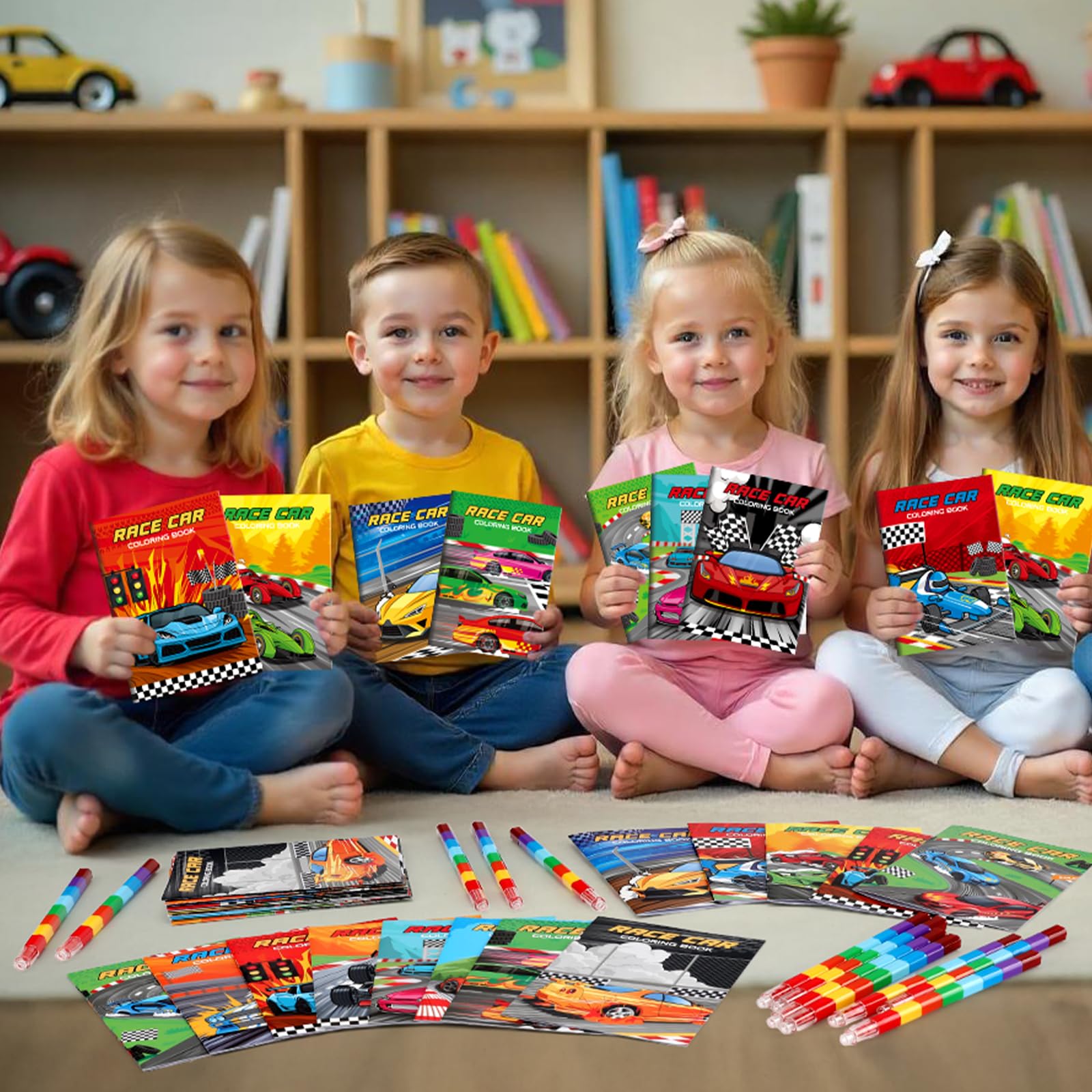 BenLouis 24 Pack Race Car Mini Coloring Books - Small Activity Books for Kids Party Favors, Goodie Bag Stuffers, Classroom Travel