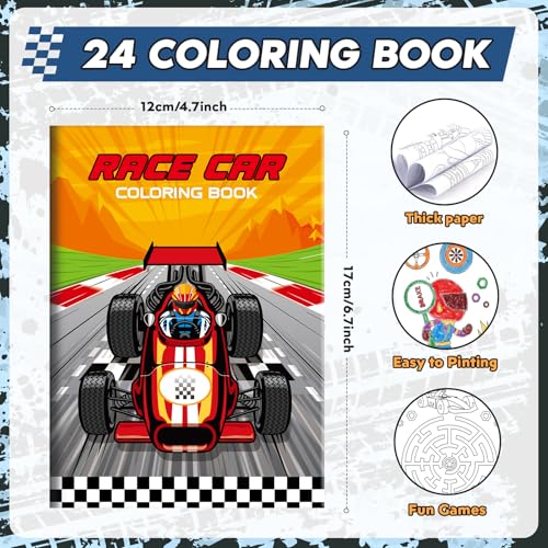 BenLouis 24 Pack Race Car Mini Coloring Books - Small Activity Books for Kids Party Favors, Goodie Bag Stuffers, Classroom Travel
