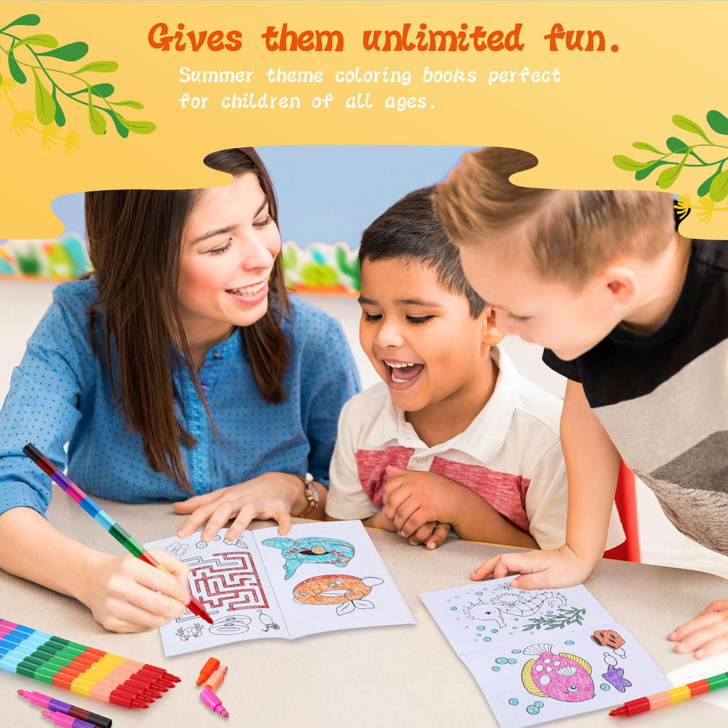 BenLouis 24 Pack Summer Mini Coloring Books - 12 Styles, 72 Patterns for Kids Pool Beach Party Favors & Goodie Bags