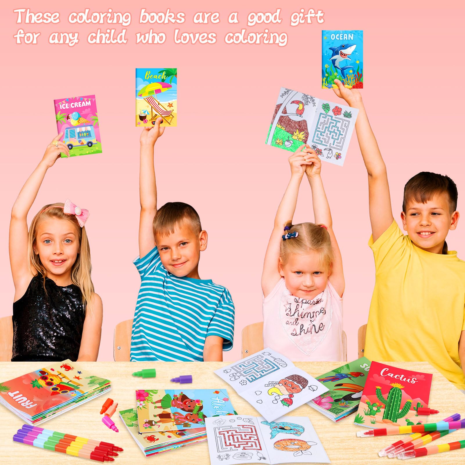 BenLouis 24 Pack Summer Mini Coloring Books - 12 Styles, 72 Patterns for Kids Pool Beach Party Favors & Goodie Bags