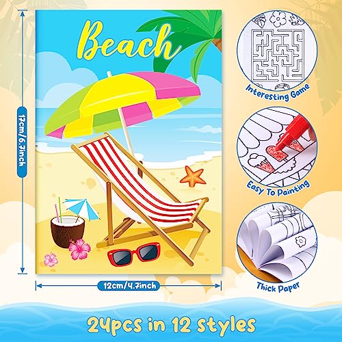 BenLouis 24 Pack Summer Mini Coloring Books - 12 Styles, 72 Patterns for Kids Pool Beach Party Favors & Goodie Bags