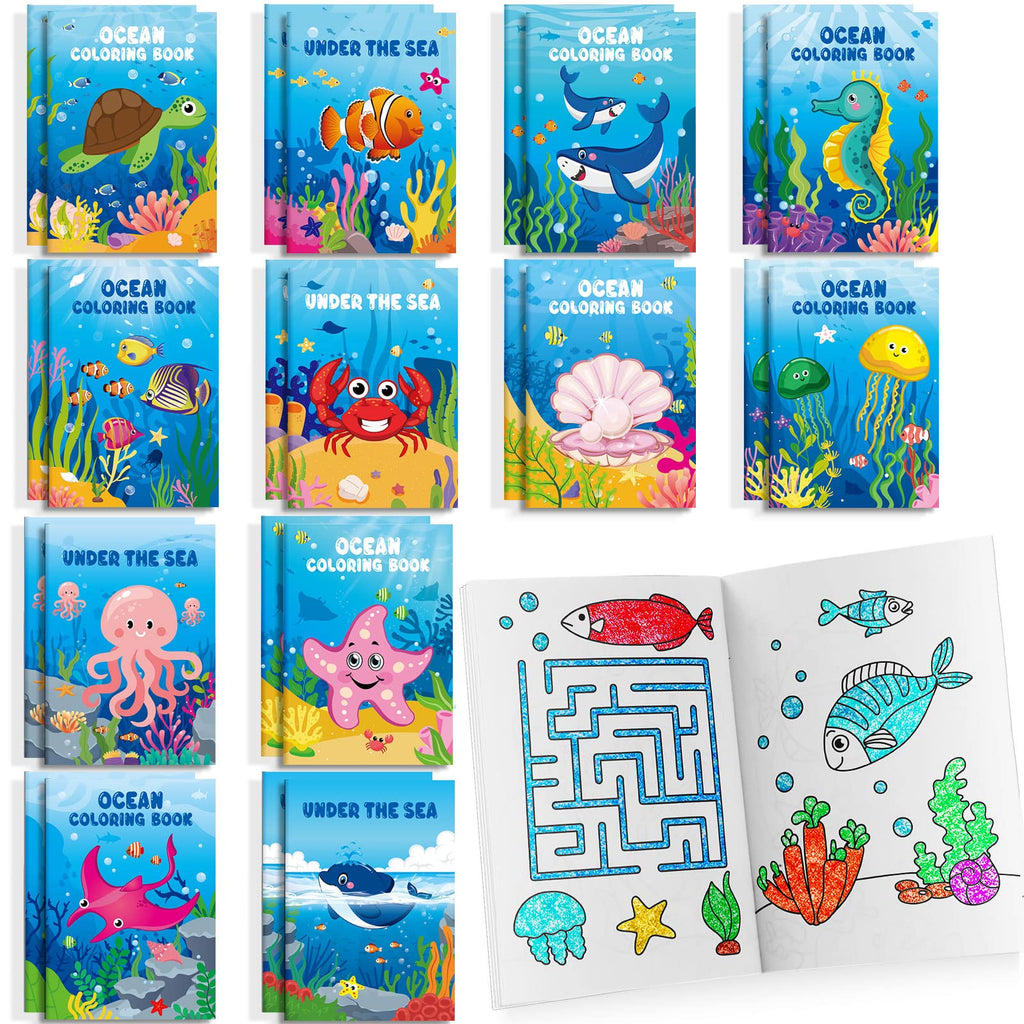 BenLouis 24 Pack Under the Sea Mini Coloring Books – Ocean Animal Party Favors for Kids, 72 Patterns, 6.7 x 4.7 Inches