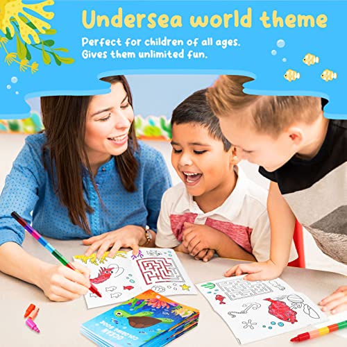BenLouis 24 Pack Under the Sea Mini Coloring Books – Ocean Animal Party Favors for Kids, 72 Patterns, 6.7 x 4.7 Inches