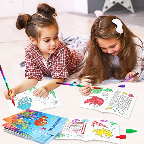 BenLouis 24 Pack Under the Sea Mini Coloring Books – Ocean Animal Party Favors for Kids, 72 Patterns, 6.7 x 4.7 Inches