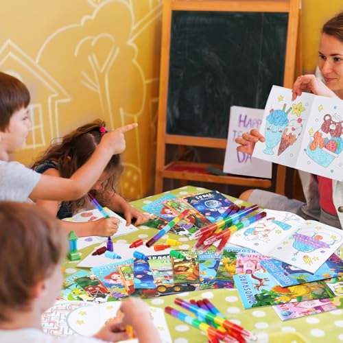 BenLouis Mini Coloring Books Bulk Set with Stacking Crayons – 12 Books + 12 Crayons, 72 Pages, Travel Activity for Kids Ages 4-12
