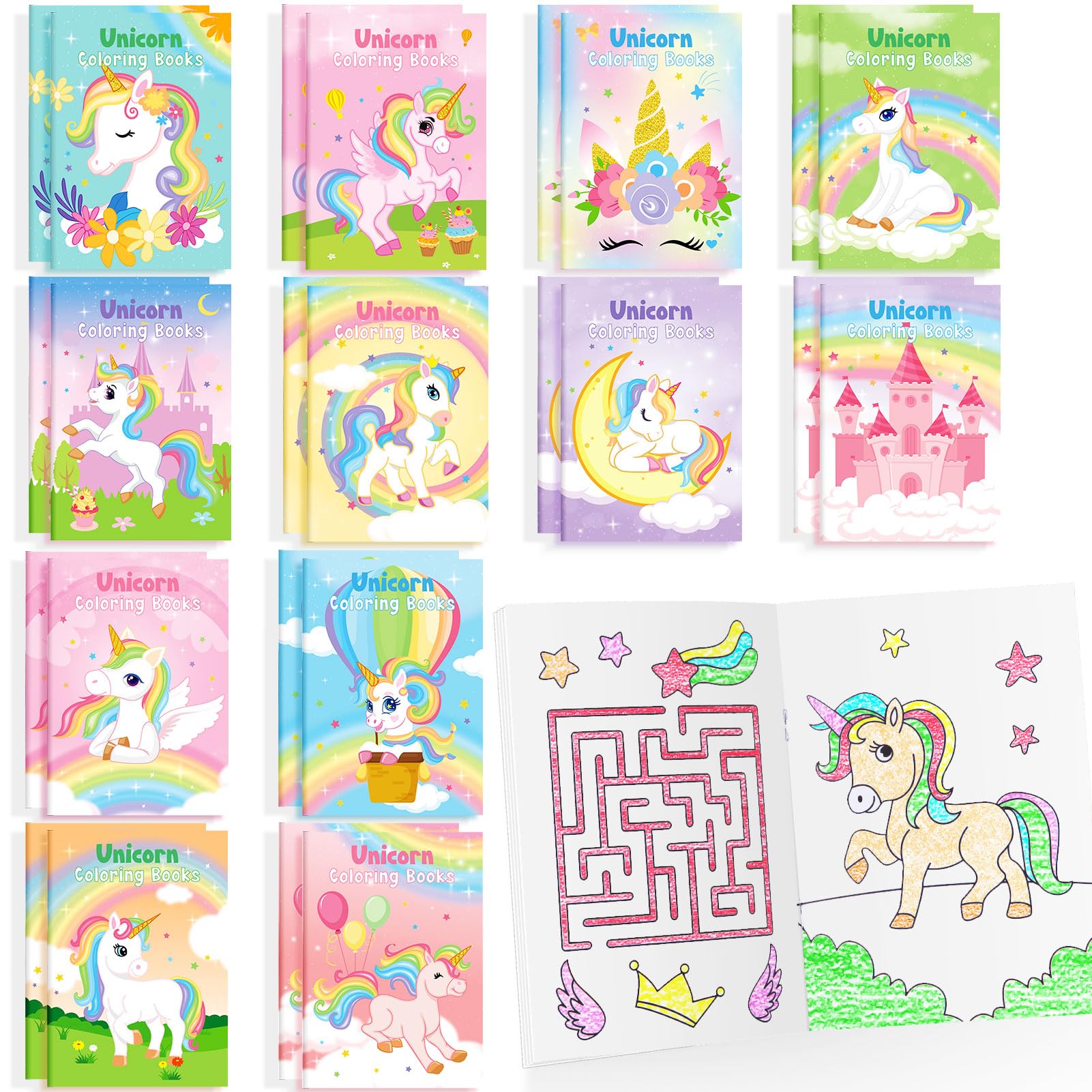BenLouis Unicorn Mini Coloring Books - 24 Pack Party Favors with 72 Patterns