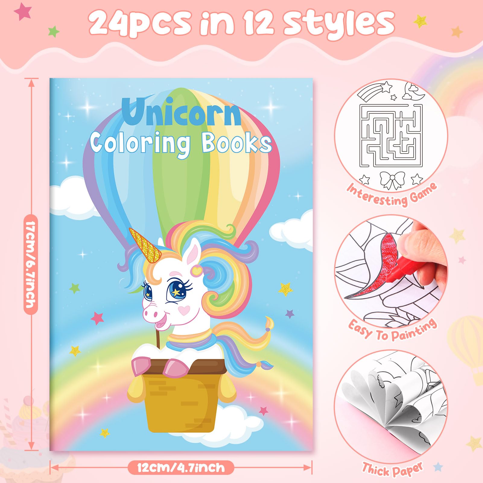 BenLouis Unicorn Mini Coloring Books - 24 Pack Party Favors with 72 Patterns