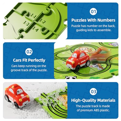 Bennol 39-Piece Animal Car Track Puzzle Set for Toddlers Ages 1-5 – Friction-Powered Car & 6 Traffic Signs