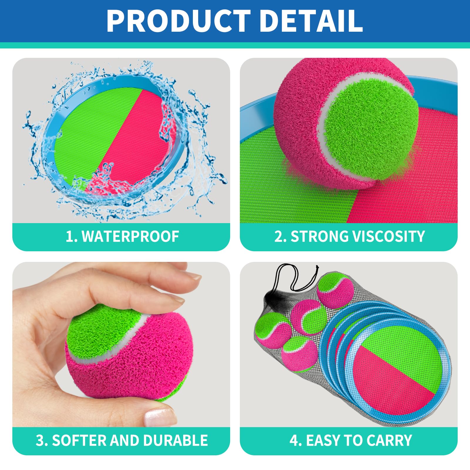 Bennol Toss and Catch Ball Game - 2 Paddles, 2 Balls, Storage Bag - Outdoor Toys for Kids Ages 3-10