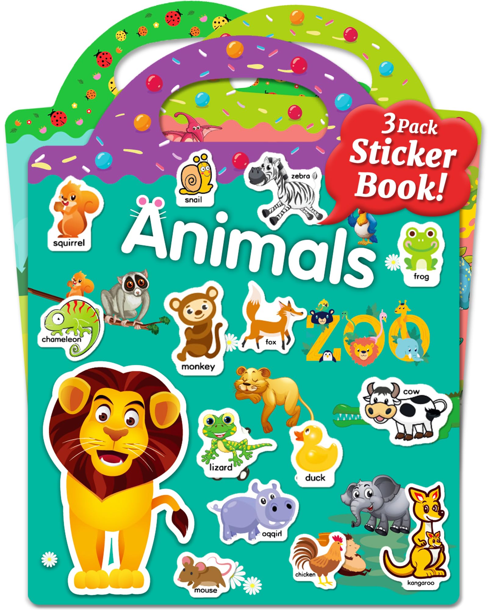 Benresive Reusable Sticker Book for Toddlers - 94 Waterproof Stickers with Zoo Animals, Dinosaurs & Insects Themes