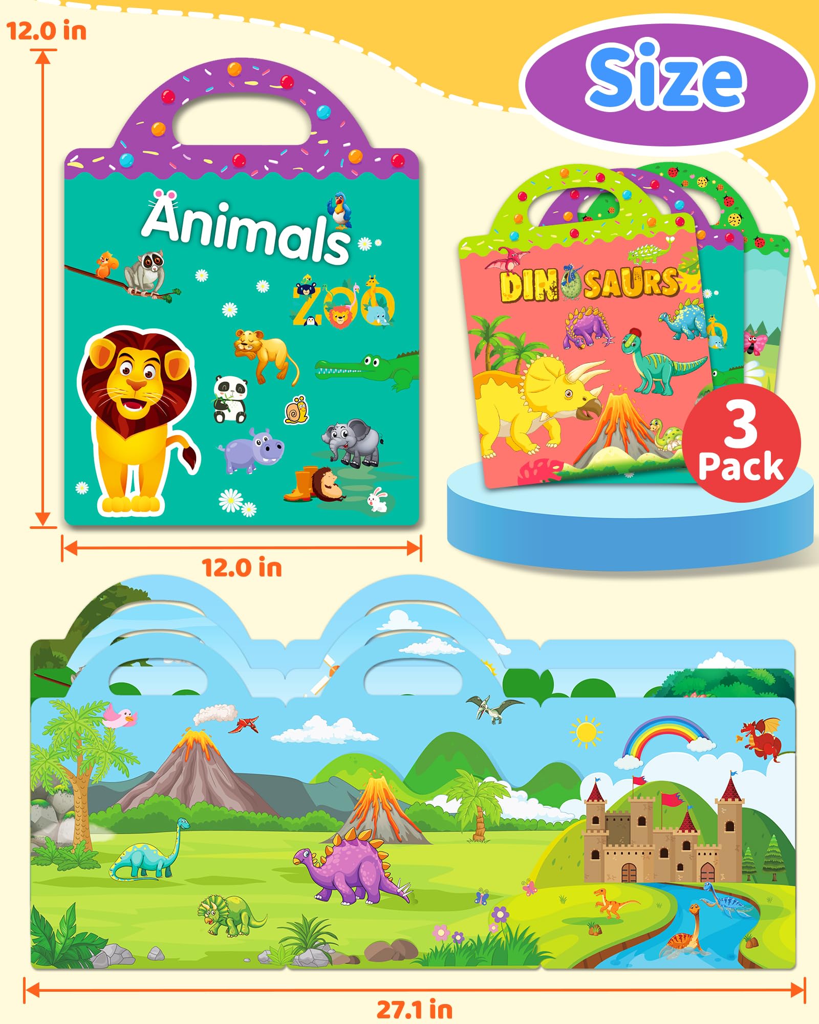 Benresive Reusable Sticker Book for Toddlers - 94 Waterproof Stickers with Zoo Animals, Dinosaurs & Insects Themes