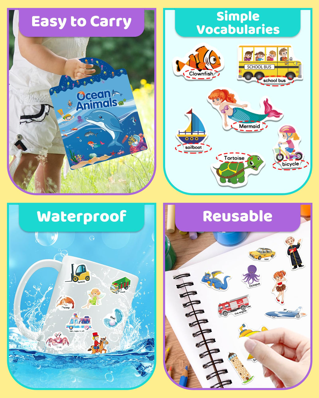 Benresive Reusable Sticker Book for Toddlers – 90+ Stickers, 3 Themes, Waterproof & Portable