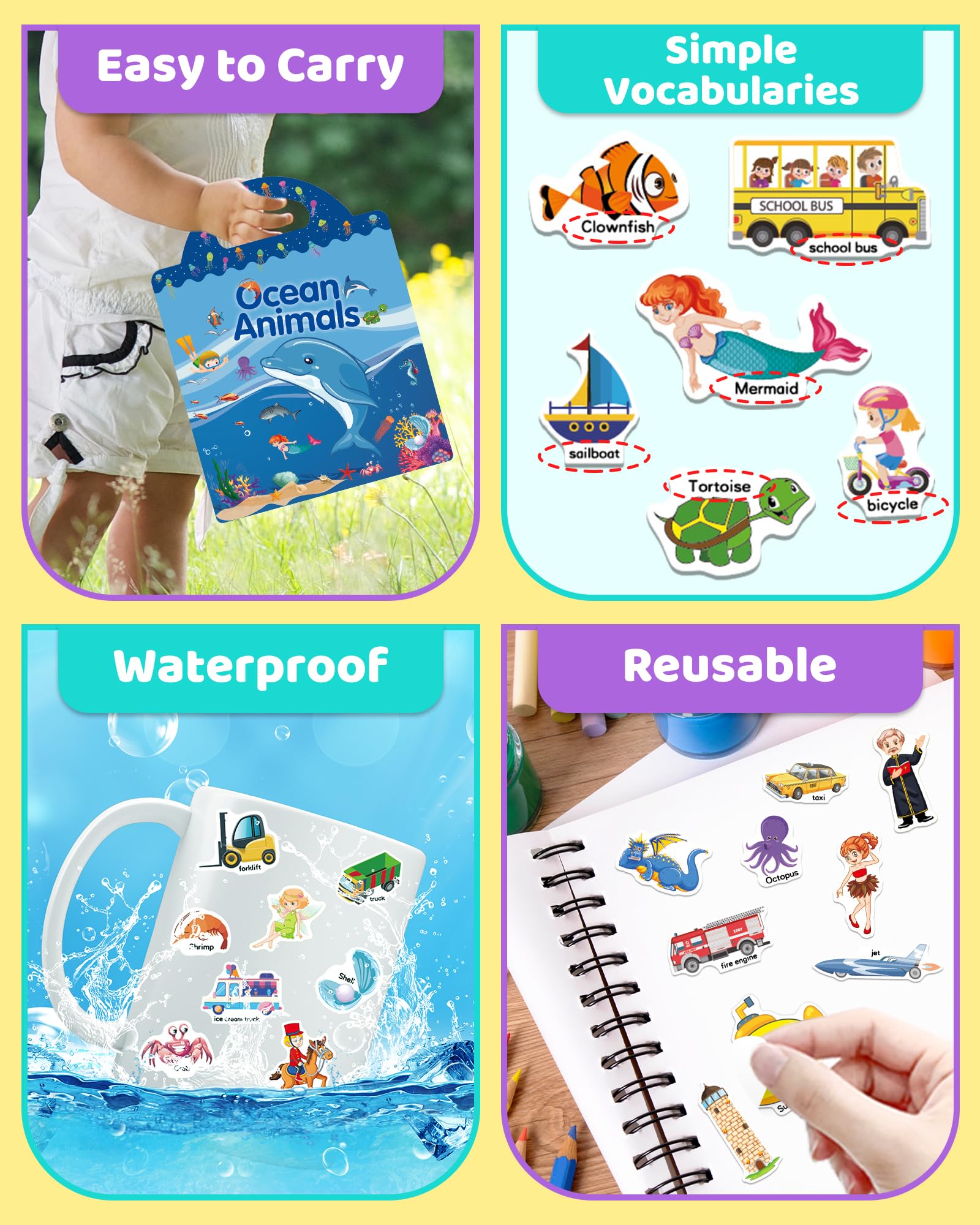 Benresive Reusable Sticker Book for Toddlers – 90+ Stickers, 3 Themes, Waterproof & Portable
