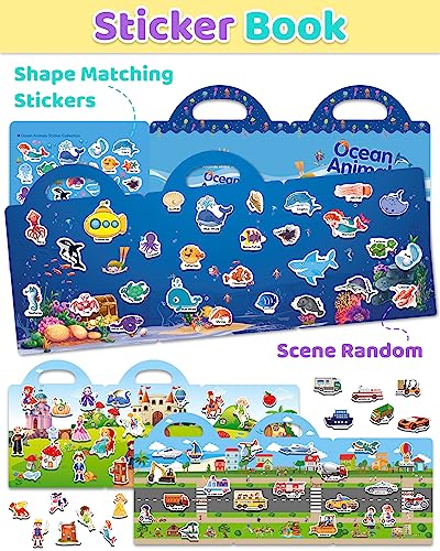 Benresive Reusable Sticker Book for Toddlers – 90+ Stickers, 3 Themes, Waterproof & Portable