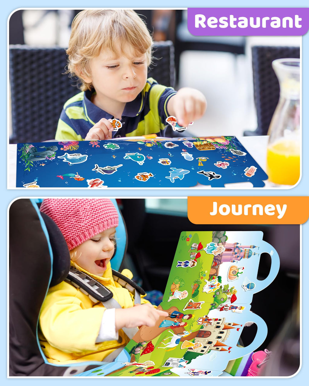 Benresive Reusable Sticker Book for Toddlers – 94 Ocean, Fairy & Dinosaur Stickers, Portable Travel Toy with Storage