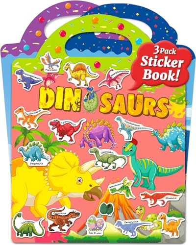 Benresive Reusable Sticker Book for Toddlers – 94 Ocean, Fairy & Dinosaur Stickers, Portable Travel Toy with Storage