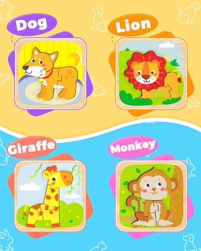 Benresive Wooden Toddler Puzzles 4-Pack: Animal Montessori Toys for Ages 1-3