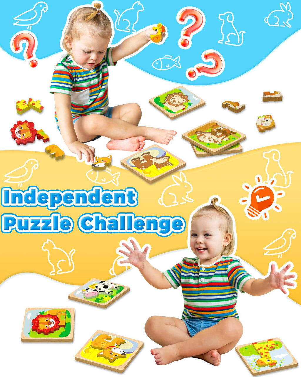 Benresive Wooden Toddler Puzzles 4-Pack: Animal Montessori Toys for Ages 1-3