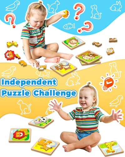 Benresive Wooden Toddler Puzzles 4-Pack: Animal Montessori Toys for Ages 1-3