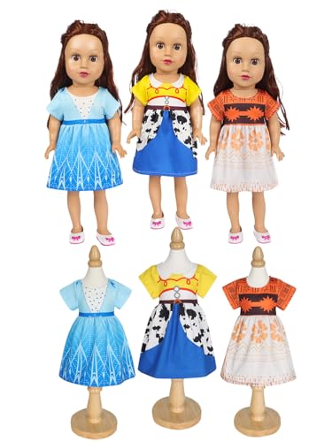 Benylion 3-Pack Princess Dresses for 18-Inch Dolls - Handmade Polyester Costumes with Velcro Closure