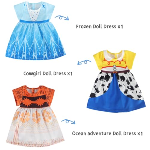 Benylion 3-Pack Princess Dresses for 18-Inch Dolls - Handmade Polyester Costumes with Velcro Closure