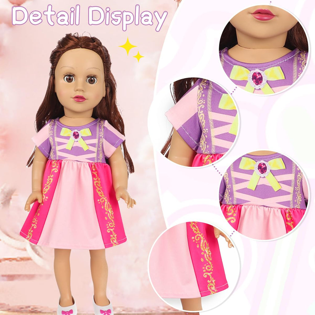 Benylion 3-Pack Princess Dresses for 18-Inch Dolls – Handmade Costume Set with Velcro Closure