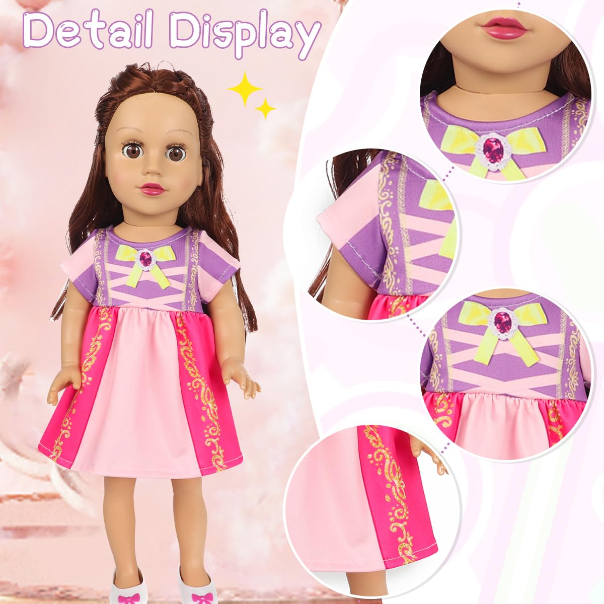 Benylion 3-Pack Princess Dresses for 18-Inch Dolls – Handmade Costume Set with Velcro Closure