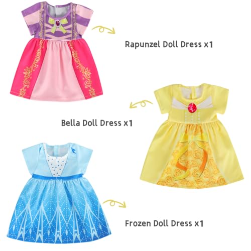 Benylion 3-Pack Princess Dresses for 18-Inch Dolls – Handmade Costume Set with Velcro Closure