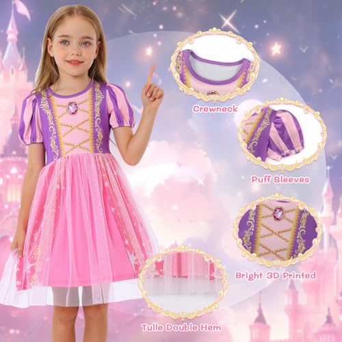 Benylion Girls Princess Dress with 3D Diamond Print & Apple Pattern – Halloween Cosplay, Birthday Party Outfit