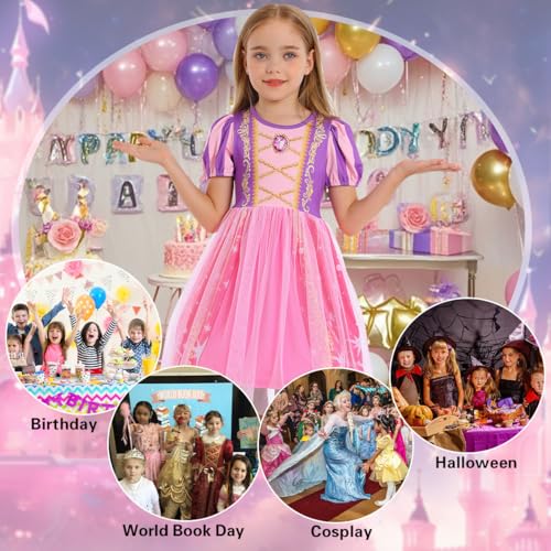 Benylion Girls Princess Dress with 3D Diamond Print & Apple Pattern – Halloween Cosplay, Birthday Party Outfit