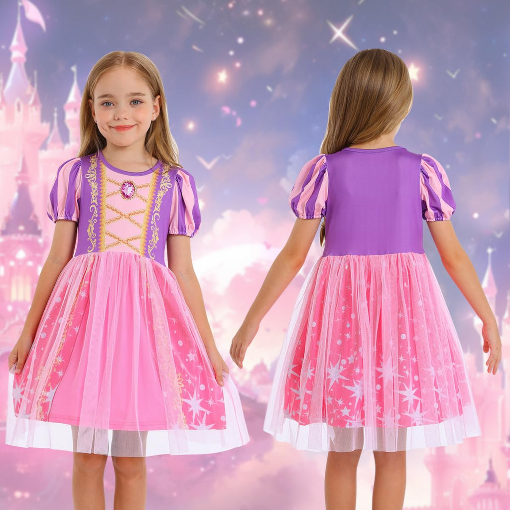 Benylion Girls Princess Dress with 3D Diamond Print & Apple Pattern – Halloween Cosplay, Birthday Party Outfit