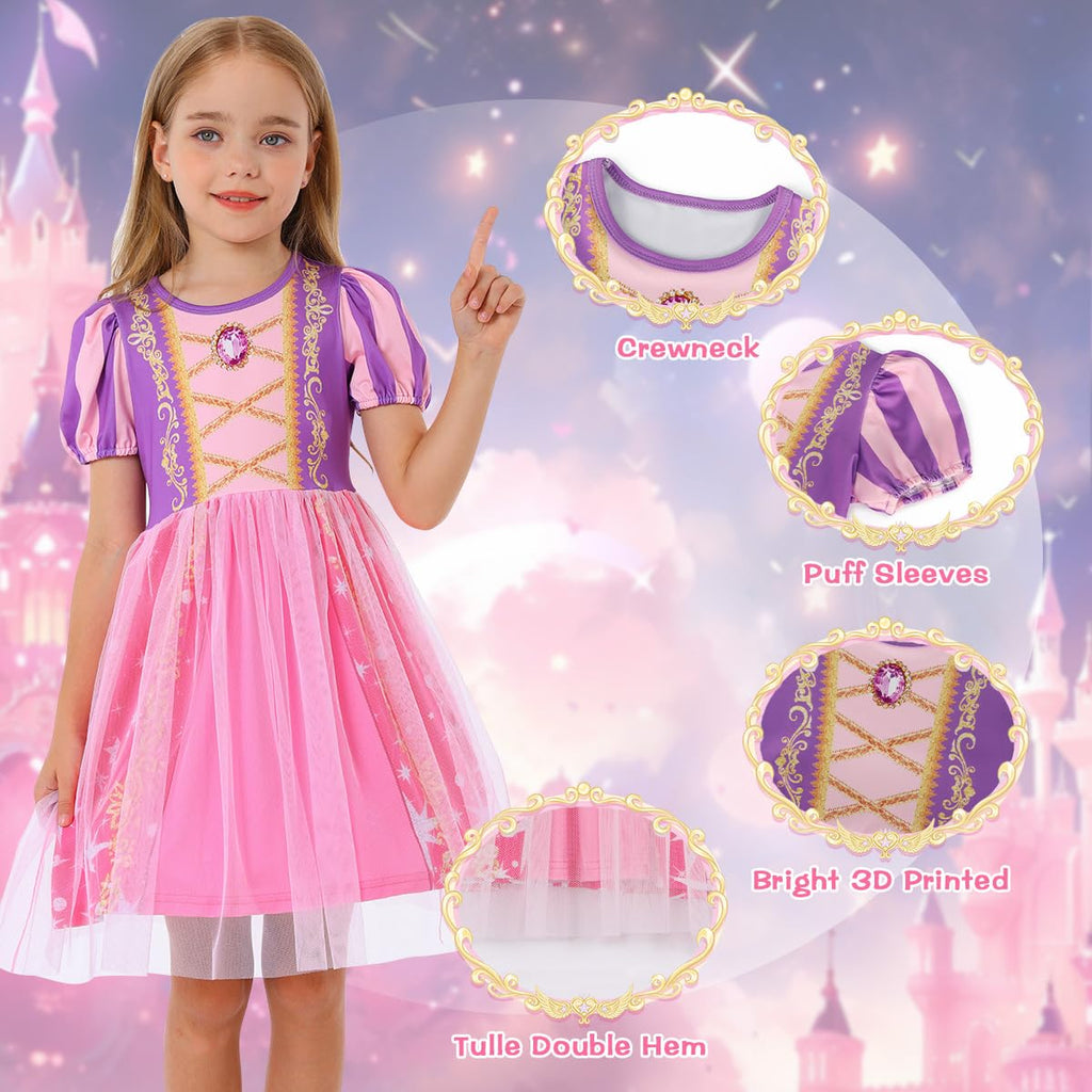 Benylion Girls Princess Dress with 3D Diamond Print & Apple Pattern – Halloween Cosplay, Birthday Party Outfit