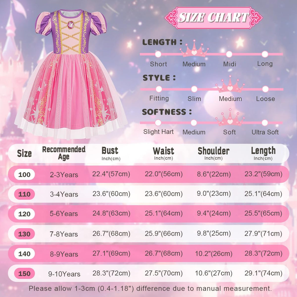 Benylion Girls Princess Dress with 3D Diamond Print & Apple Pattern – Halloween Cosplay, Birthday Party Outfit