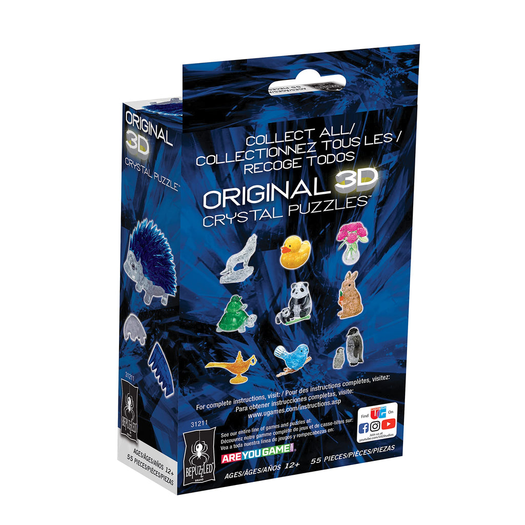 BePuzzled Hedgehog 3D Crystal Puzzle – 55-Piece Blue Hedgehog Buildable Sculpture (Ages 12+)