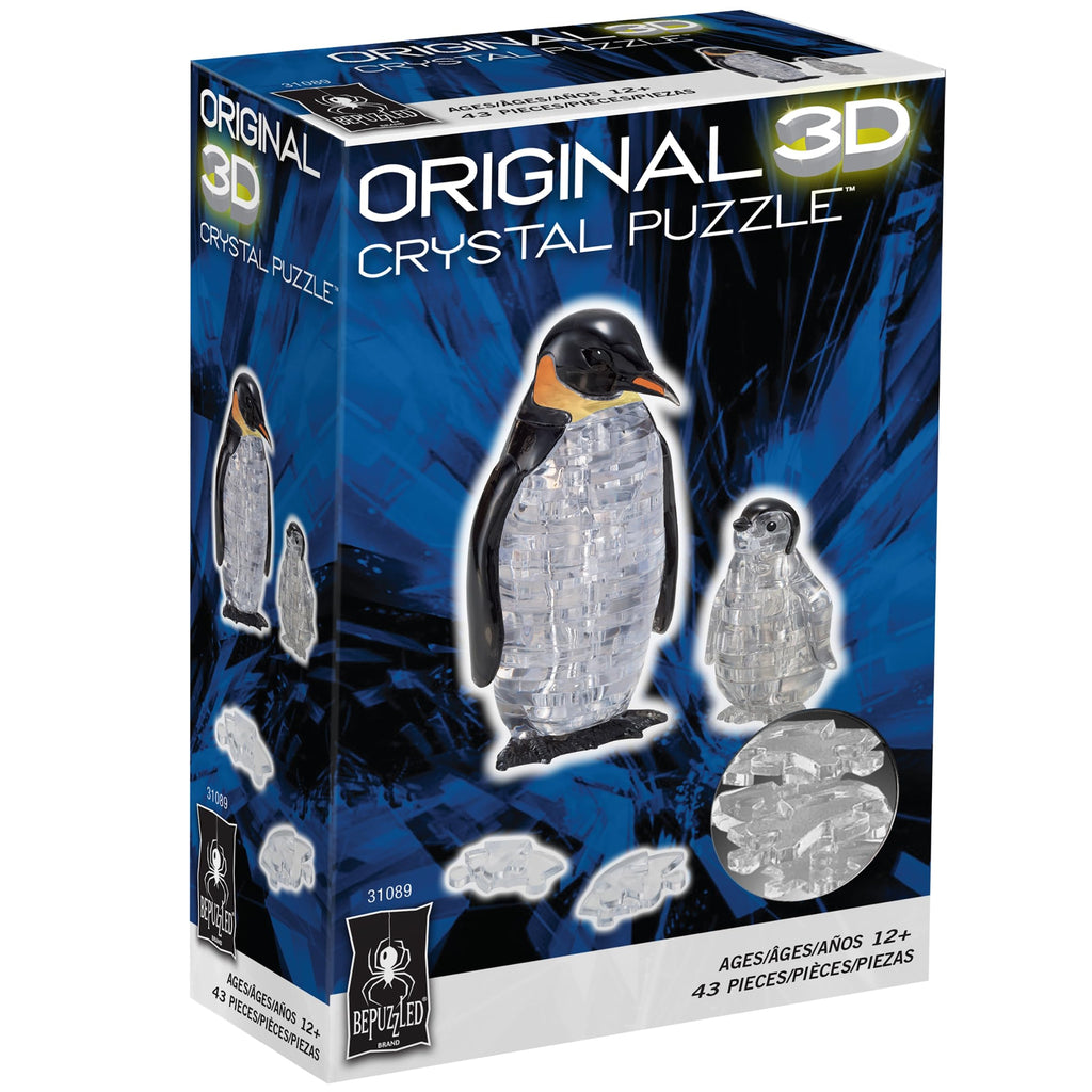BePuzzled Penguin and Baby 3D Crystal Puzzle – 43-Piece Translucent Sculpture for Ages 12+