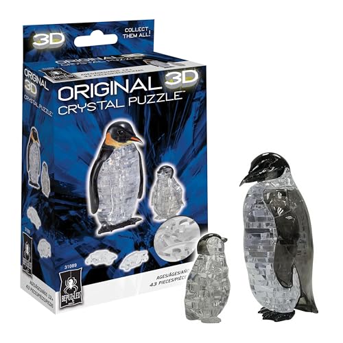 BePuzzled Penguin and Baby 3D Crystal Puzzle – 43-Piece Translucent Sculpture for Ages 12+