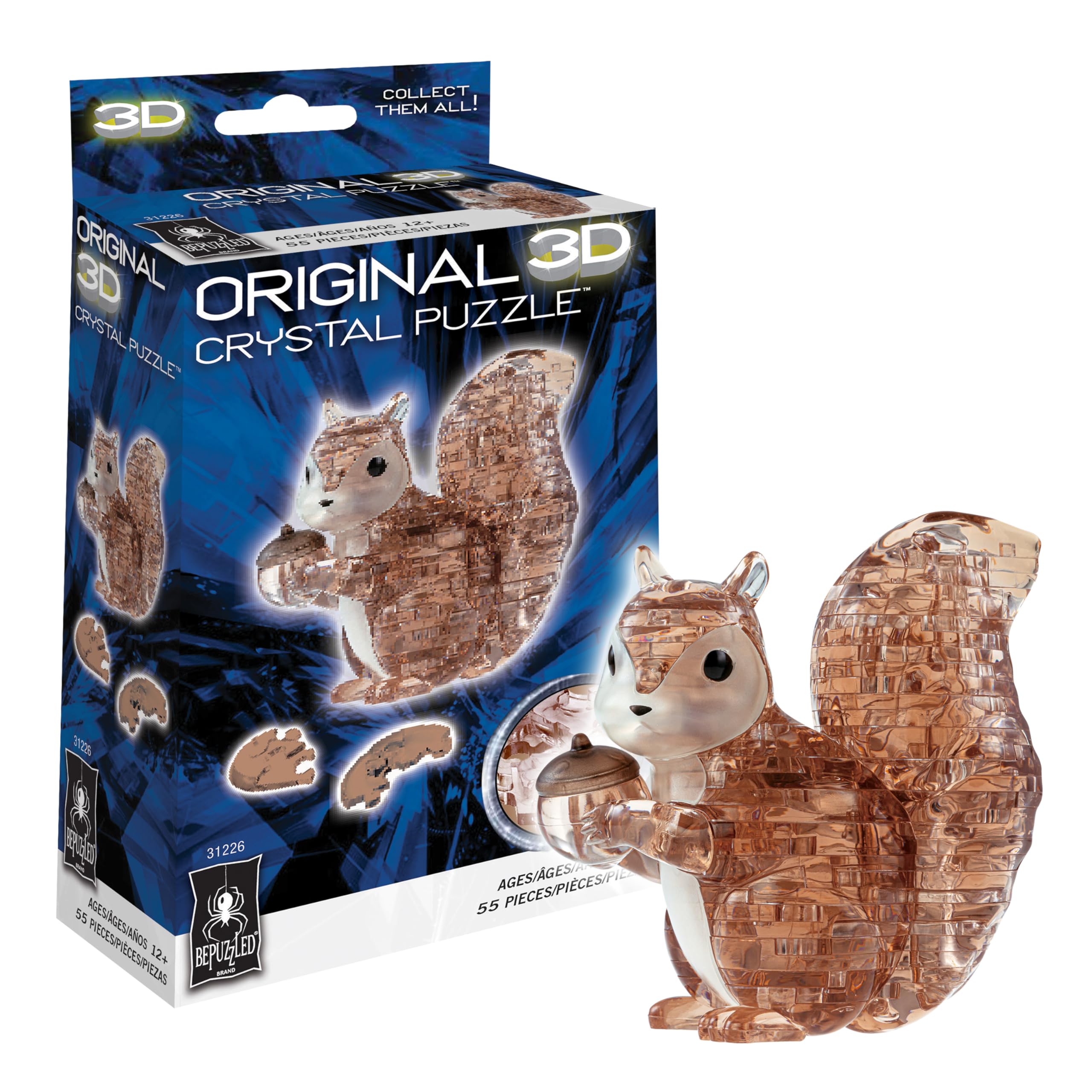 BePuzzled Squirrel 3D Crystal Puzzle - 54 Piece Translucent Brain Teaser for Ages 12+