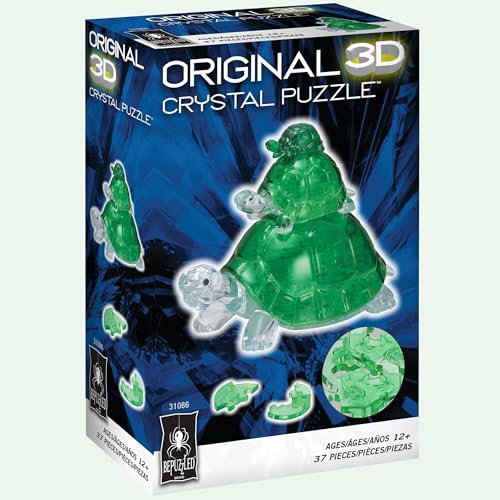 BePuzzled Turtles Original 3D Crystal Puzzle – 37 Pieces, Translucent Green, Ages 12+