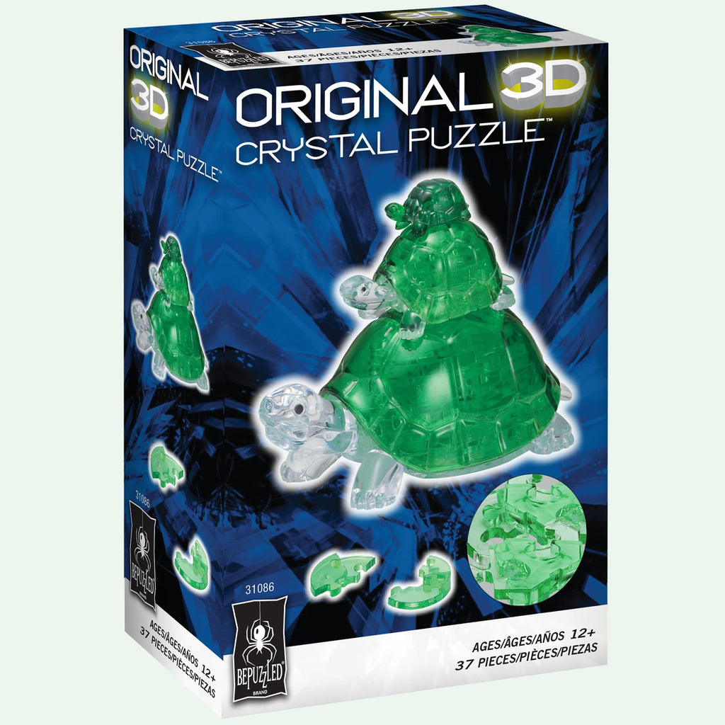 BePuzzled Turtles Original 3D Crystal Puzzle – 37 Pieces, Translucent Green, Ages 12+