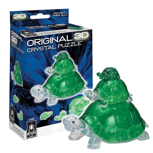 BePuzzled Turtles Original 3D Crystal Puzzle – 37 Pieces, Translucent Green, Ages 12+