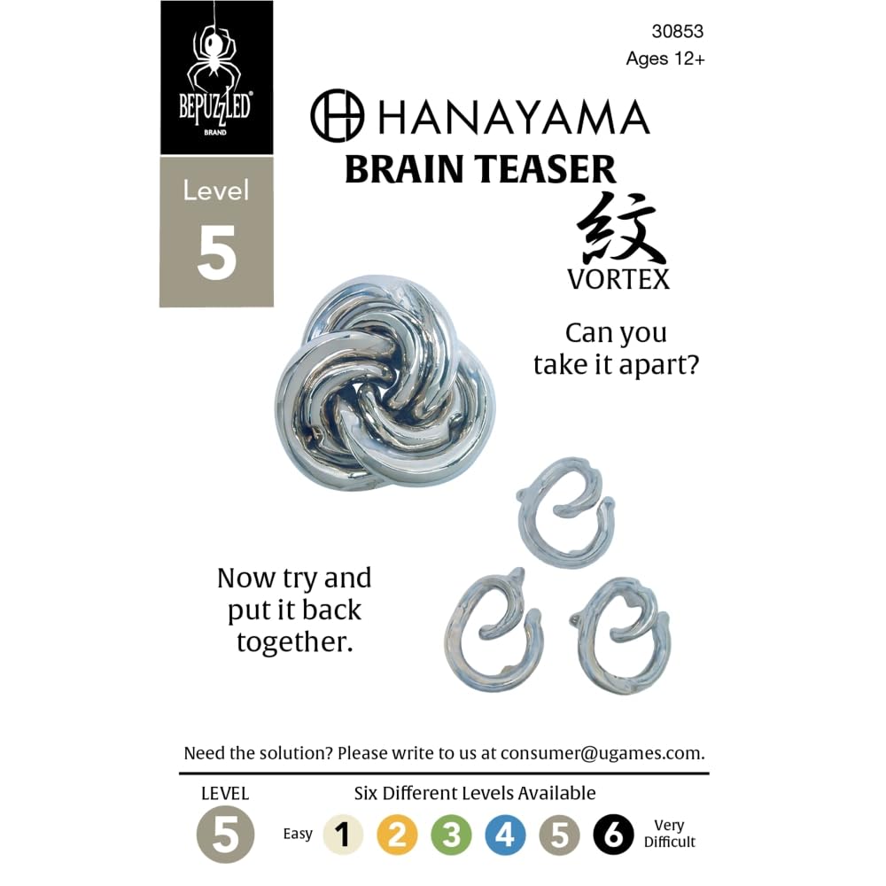 BePuzzled Vortex Hanayama Metal Brain Teaser - Mensa Level 5 Puzzle for Ages 12+
