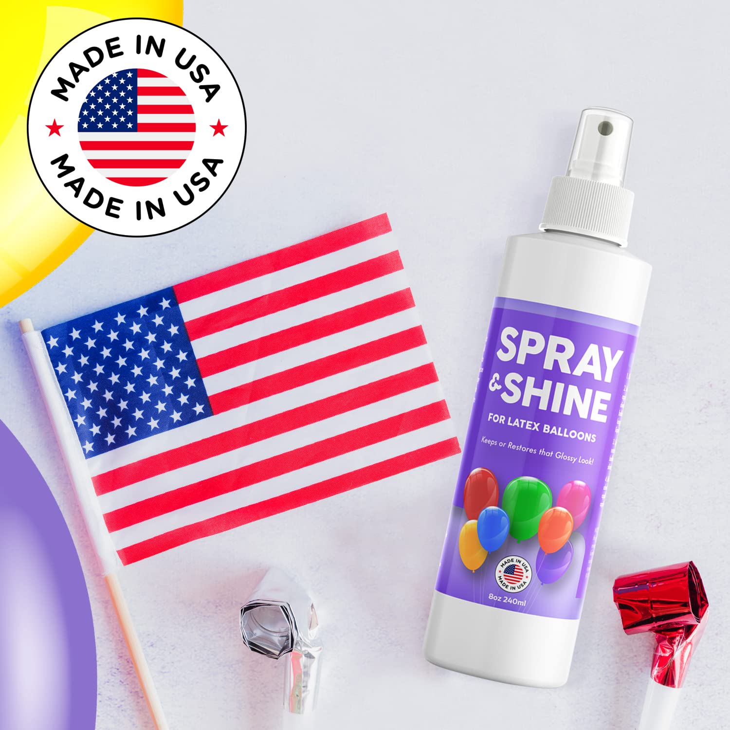 Berkland Balloon Shine Spray 8 oz – Instant High Gloss for Latex Balloons, Non-Drip, Made in USA