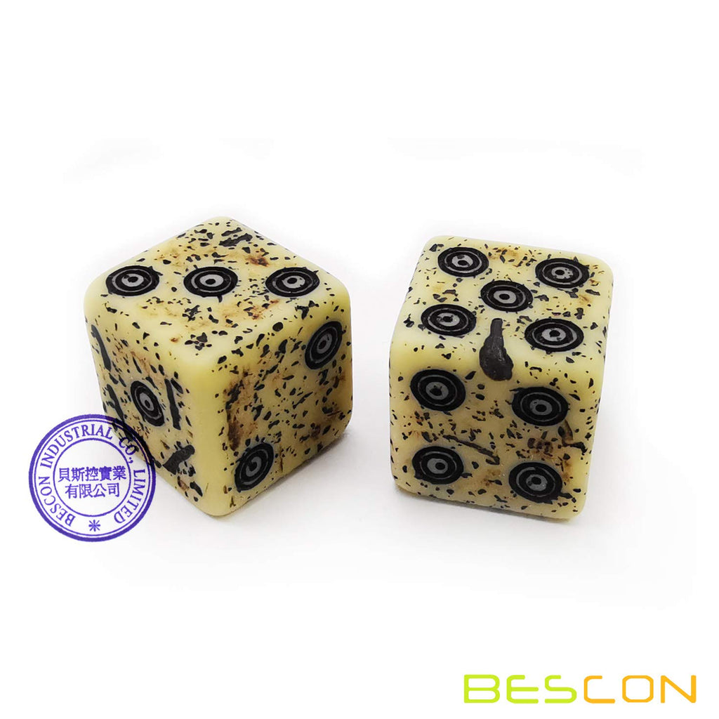 Bescon Ancient Bone Effect Dice Set - 12 D6 Dice, 16mm, Old-Looking Stone Style with Etched Patterns