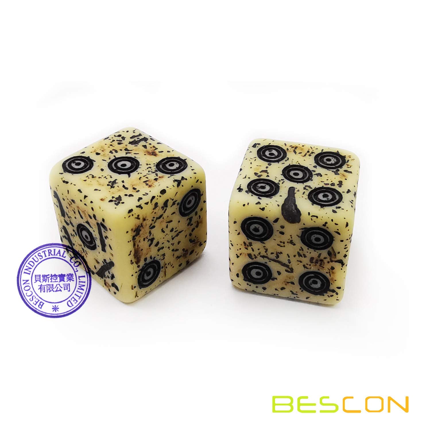Bescon Ancient Bone Effect Dice Set - 12 D6 Dice, 16mm, Old-Looking Stone Style with Etched Patterns